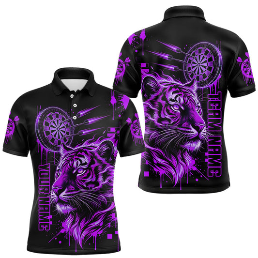 Maxcorners Purple Neon Tiger Lightning Dartboard Men Dart Polo Shirts Custom Name & Team Dart Jerseys