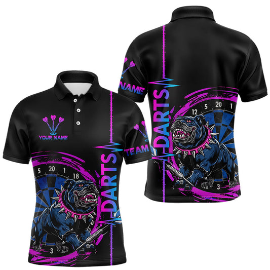 Maxcorners Custom Blue And Pink Darts Funny Bulldog Dart Shirts Polo For Men Dart League Jerseys