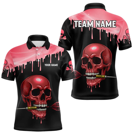 Maxcorners Custom Holographic Red Skull Darts Shirt Polo For Men Light Skull Dart League Jerseys