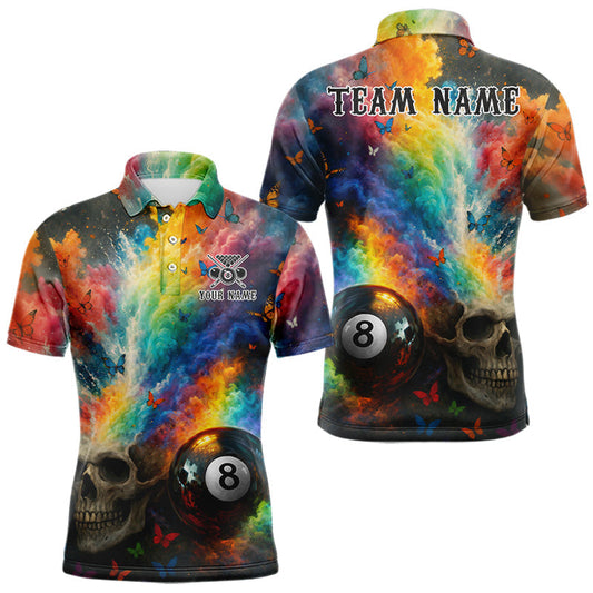 Maxcorners Custom Colorful Smoke 8 Ball Men's Billiard Shirts Personalized Skull Billiard Team Attire LM0101