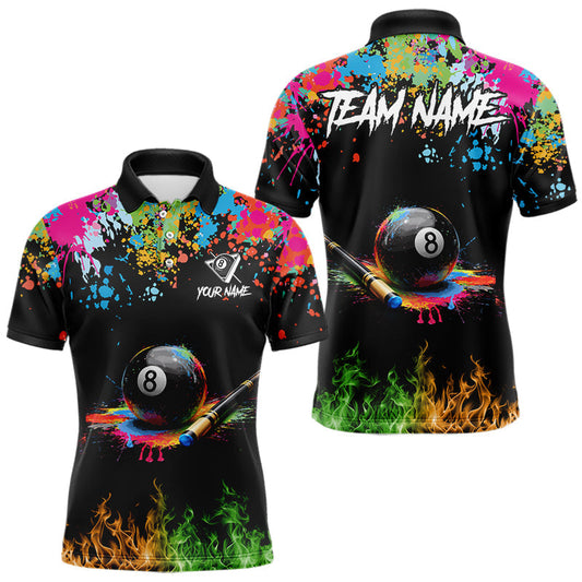 Maxcorners Colorful Paint & Flame 8 Ball Billiard Shirt For Men Personalized Cue Billiard Team Shirt LM0101