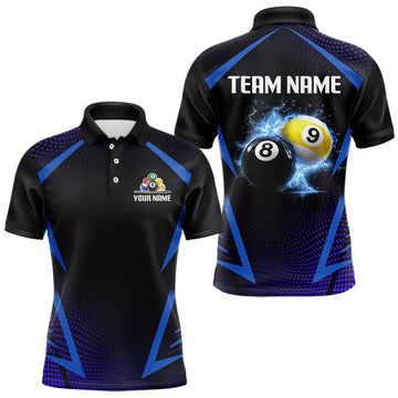 Maxcorners Custom 8 Ball & 9 Ball Men's Billiard Shirt Personalized Thunder Blue Billiard Team Shirt LM0101