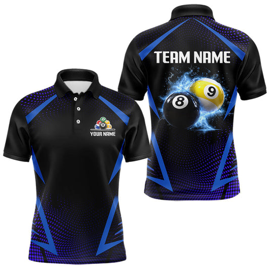 Maxcorners Custom 8 Ball & 9 Ball Men's Billiard Shirt Personalized Thunder Blue Billiard Team Shirt LM0101