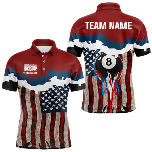 Maxcorners Dripping Ball 8 Billiard Shirt For Men Personalized US Flag Patriotic Billiard Team Shirt LM0101