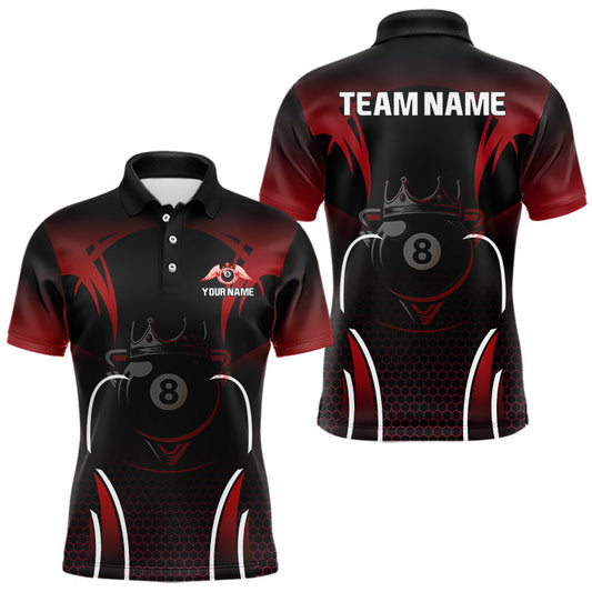 Maxcorners Black & Red 8 Ball Crown Men's Billiard Polo & 1/4 Zip Shirt Custom Billiard Team Jersey LM0101