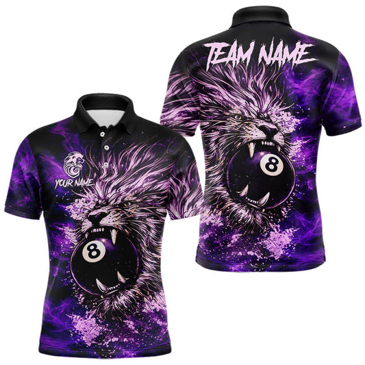 Maxcorners Purple Smokes Lion Paint Pool 8 Ball Men Billiard Polo & 1/4-Zip Shirt Custom Billiard Team Attire