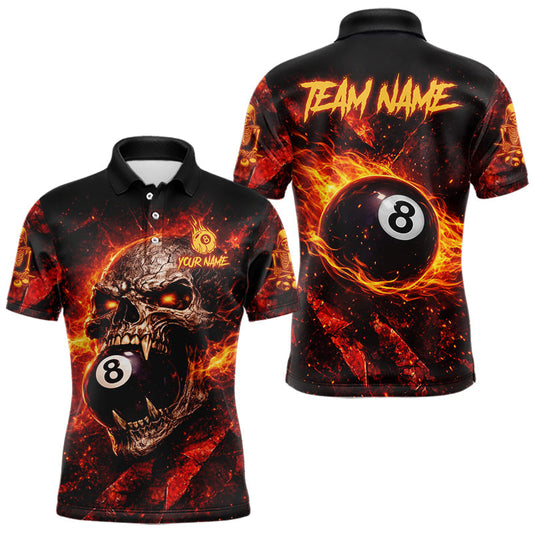 Maxcorners Cracked Soil Skull Red Flames Pool 8 Ball Men Billiard Polo & 1/4-Zip Shirt Custom Billiard Attire