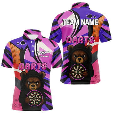 Maxcorners Bear Hoodie Funny Men's Dart Shirt Colorful Dart Team Shirt - Custom Name Players