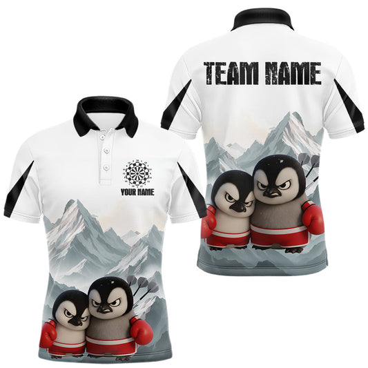 Maxcorners Boxing Fierce Penguin Duo Couple Men Darts Polo Shirt Custom Funny Dart Team Jerseys