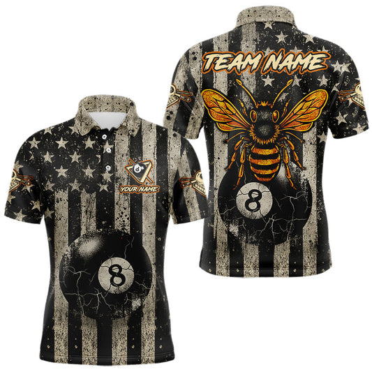 Maxcorners Funny Bee Crack Pool 8 Ball Men's Billiard Polo & 1/4 Zip Shirt Custom Billiard Ball Attire LM0101