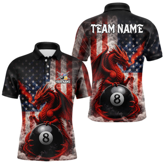 Maxcorners Patriotic Smoke Pool 8 Ball Men's Billiard Team Shirts Custom Dragon Billiard Ball Attire LM0101