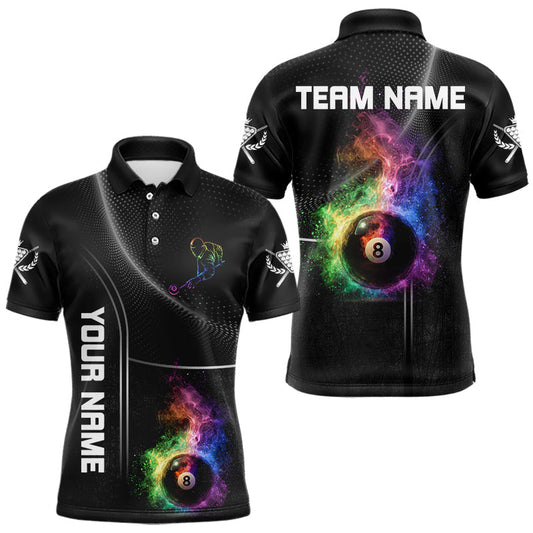 Maxcorners Personalized Colorful Smoke 8 Ball Men Billiard Polo & 1/4 Zip Shirt Pool Billiard Apparel LM0101