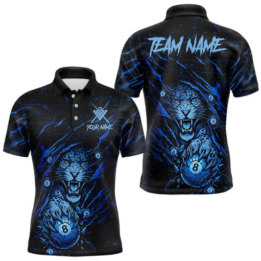 Maxcorners Blue Cracked 8 Ball Pool Shirts Custom Men Billiard Pool Shirts Funny Cobra Billiard Team Jerseys LM0404