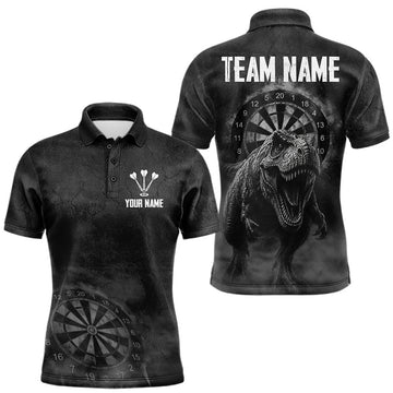 Maxcorners Custom Dinosaur Darts Shirt For Men With Cracked Stone, Dinosaur Grey Smoke Darts Team Jersey LM0208