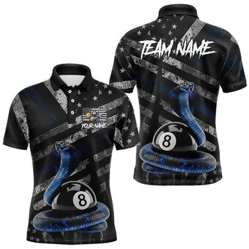 Maxcorners Blue Grunge Cobra 8 Ball Pool Men Billiard Polo & 1/4-Zip Shirt Custom Billiard Attire Jersey LM1904