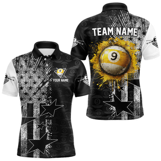 Maxcorners US Flag Grunge 9 Ball Pool Men Billiard Team Shirt Personalized Polo & 1/4-Zip Billiard Gifts