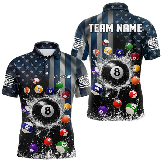 Maxcorners Watering 8 Ball Men Billiard Polo & 1/4-Zip Shirt Custom US Flag Pool Billiard Team Apparel