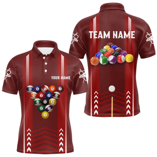 Maxcorners Personalized Red Ball Billiard Polo & 1/4 Zip Shirt For Men Custom Pool Team Shirt Billiard Jersey LM0404