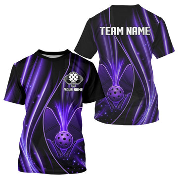 Maxcorners Purple And Black Light Pickleball Ball & Paddles Mens Shirt Custom Best Pickleball Team Clothing LM0106