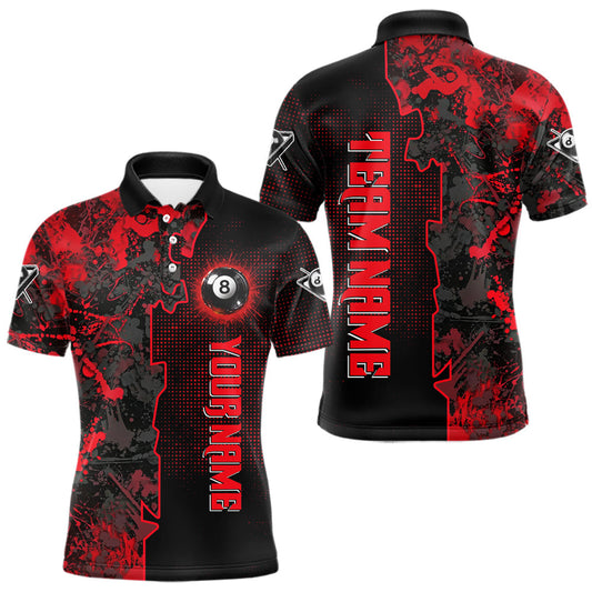Maxcorners Red Grunge Splatter 8 Ball Pool Men Billiard Polo & 1/4-Zip Shirt Personalized Billiard Gifts LM1904