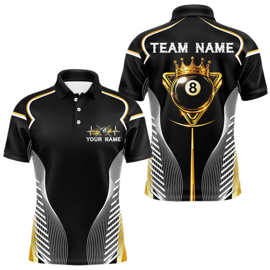 Maxcorners Black & Gold 8 Ball Pool Crown Men Billiard Team Shirt Custom Billiards Balls & Cue Gifts LM1904