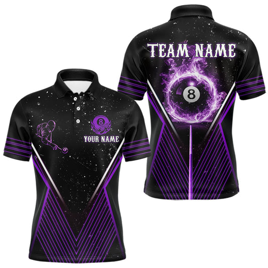 Maxcorners Purple Flames Smoke 8 Ball Pool Men Billiard Polo & 1/4-Zip Attire Custom Billiard Shirt Designs LM0901