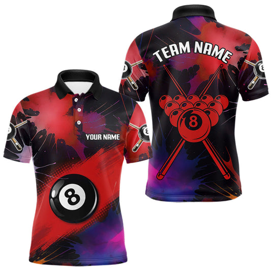Maxcorners Grunge Paint Splatter Red Ball 8 Billiard Shirts For Men Personalized Billiard Attire Gifts LM0503