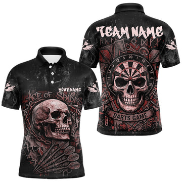 Maxcorners Red Graffiti Grunge Skull Darts Shirt For Men Custom Name & Team Skull Dart Outfit Jerseys LM0410