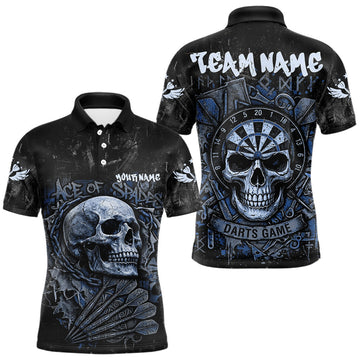 Maxcorners Blue Graffiti Grunge Skull Darts Shirt For Men Custom Name & Team Skull Dart Outfit Jerseys LM0410