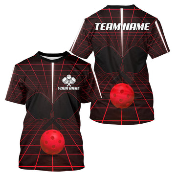 Maxcorners Custom Black And Red Pickleball Ball T-Shirt For Men Outfits Pickleball Jerseys LM1411