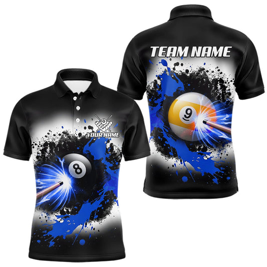 Maxcorners Lightning Blue Billiard 8 Ball & 9 Ball Shirt For Men Custom Grunge Pool Team Billiard Jersey LM0706