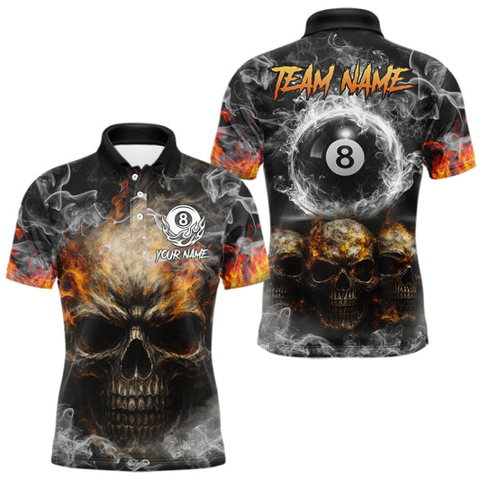 Maxcorners Fire Flame Skull Balls Billiard Shirt For Men Custom Smoke Ball 8 Pool Billiard Team Shirts LM0901