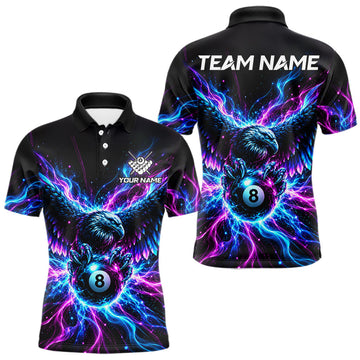 Maxcorners Neon Eagle Mens Billiard Polo 1/4-Zip Shirt Personalized Pink & Blue Fire 8 Ball Billiard Team Jersey