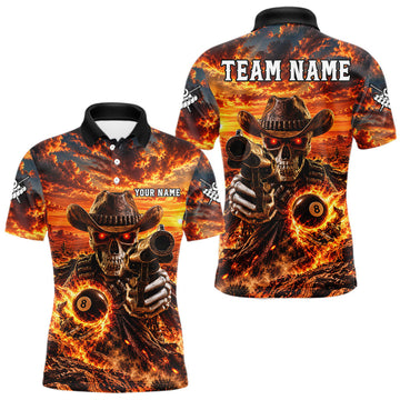 Maxcorners Custom Funny Cowboy Skull 8-Ball Billiard Jersey For Men Skeleton Sunset Pool Team Billiard Shirt