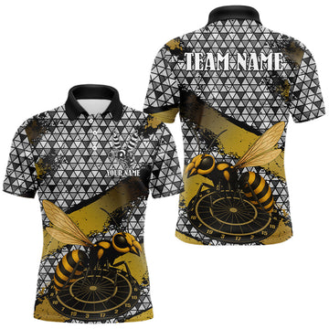 Maxcorners Custom Funny Gold Bee Silver Triangle Darts Polo Shirt For Men Funny Dart League Jerseys LM1112