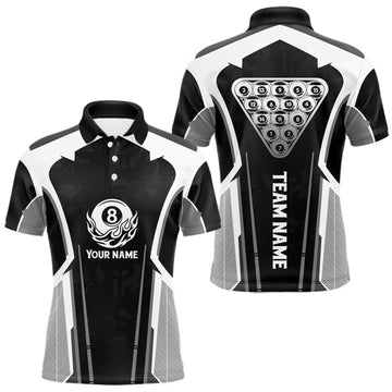Maxcorners White And Black Billiard Pool Men Polo & 1/4-Zip Team Shirts Custom 8 Ball Billiards Cue Attire LM1104