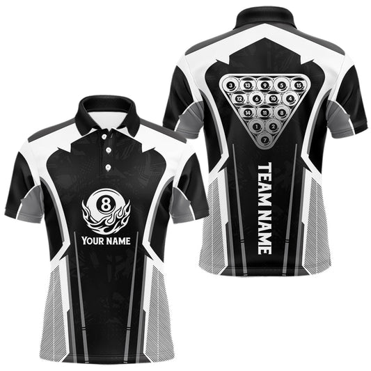 Maxcorners White And Black Billiard Pool Men Polo & 1/4-Zip Team Shirts Custom 8 Ball Billiards Cue Attire LM1104