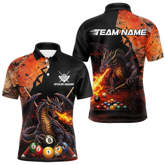 Maxcorners Orange Grunge Dragon Flame 8 Ball Pool Billiard Shirt For Men Custom Billiards Team Attire