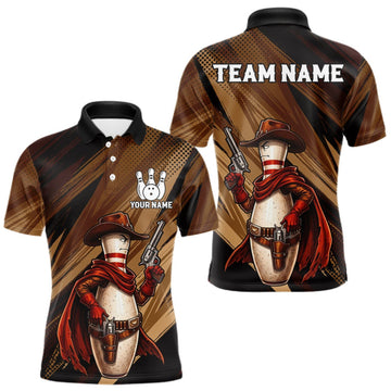 Maxcorners Funny Cowboy Men Bowling Jersey Gun Gunslinger Bowling Pin Shirt Personalized Bowling Team Apparel LM0409