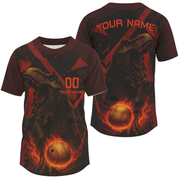 Maxcorners Custom Black-Red Dinosaur Flames Baseball Ball Jerseys For Men Baseball Tournament Shirt LM1109