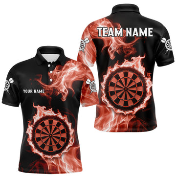 Maxcorners Custom Black And Orange Flames Dartboard Dart Men Polo Jerseys Outfits Dart Team Shirt LM2603