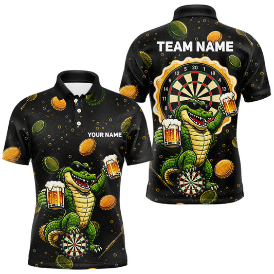 Maxcorners Beer And Alligator Darts Custom Funny Mens Dart Polo Quarter-Zip Shirt Dart Uniforms Team Jersey