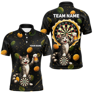 Maxcorners Beer And Cat Darts Custom Funny Mens Dart Polo Quarter-Zip Shirt Dart Uniforms Team Jersey