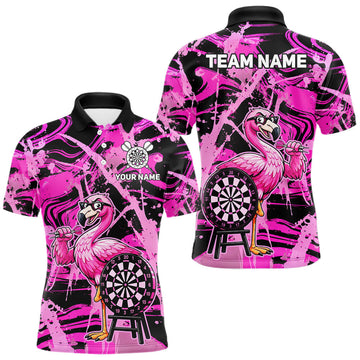 Maxcorners Funny Flamingo Mens Dart Shirt Custom Pink Splatter Dart Team Uniforms, Gifts For Dart Players LM1406