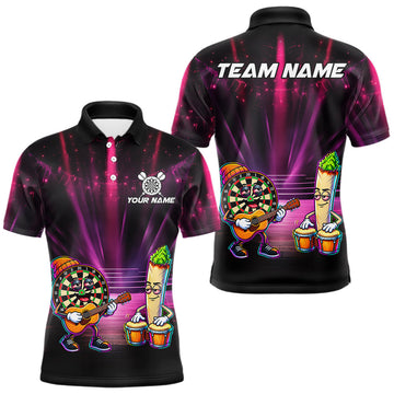 Maxcorners Funny Mens Darts Polo Quarter-Zip Shirt Dartboard Guitar Custom Name Pink Musician Darts Team Uniform