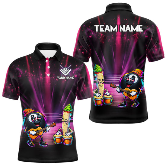 Maxcorners Funny Chill 8-Ball Pool Polo Quarter-Zip Shirt For Men Custom Pink Musician Billiards Team Jersey