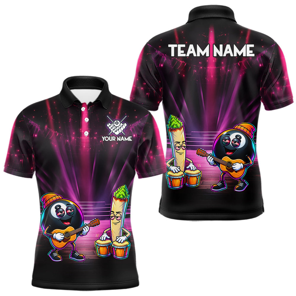 Maxcorners Funny Chill 8-Ball Pool Polo Quarter-Zip Shirt For Men Custom Pink Musician Billiards Team Jersey