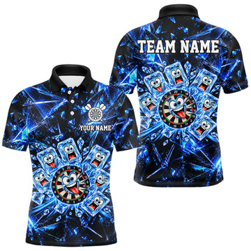 Maxcorners Blue Icy Darts Polo 1/4-Zip Shirt For Men Custom Funny Darts Team Tournament, Gift For Darters
