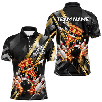 Maxcorners Cool Dabbing Pizza Bowling Polo 1/4-Zip Shirt For Men Custom Men Funny Bowling Apparel Bowler Gift LM1910