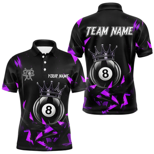 Maxcorners Black And Purple Geometric Crown 8 Ball Billiard Pool Shirt For Men Custom Billiard Team Jersey LM1705